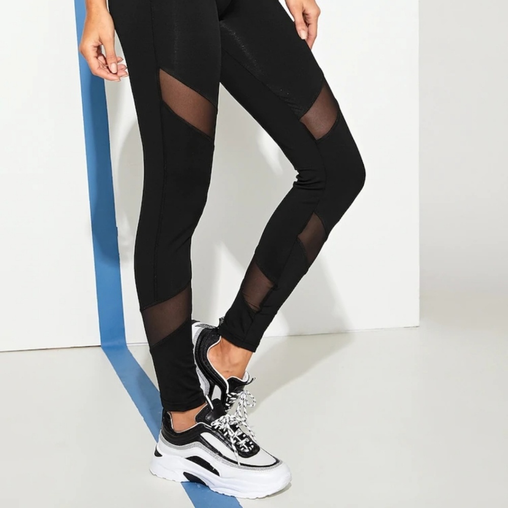 Black Paneled Mesh Workout Pants - Picture 4 of 7
